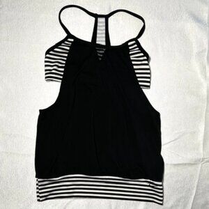 Nike Black and White Striped Layered Tankini Bathing Suit Top